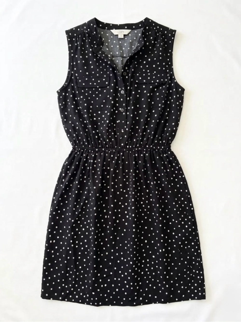 LOFT Black and White Polka Dot Sleeveless Mini Shirt Dress Size Small Flattering
